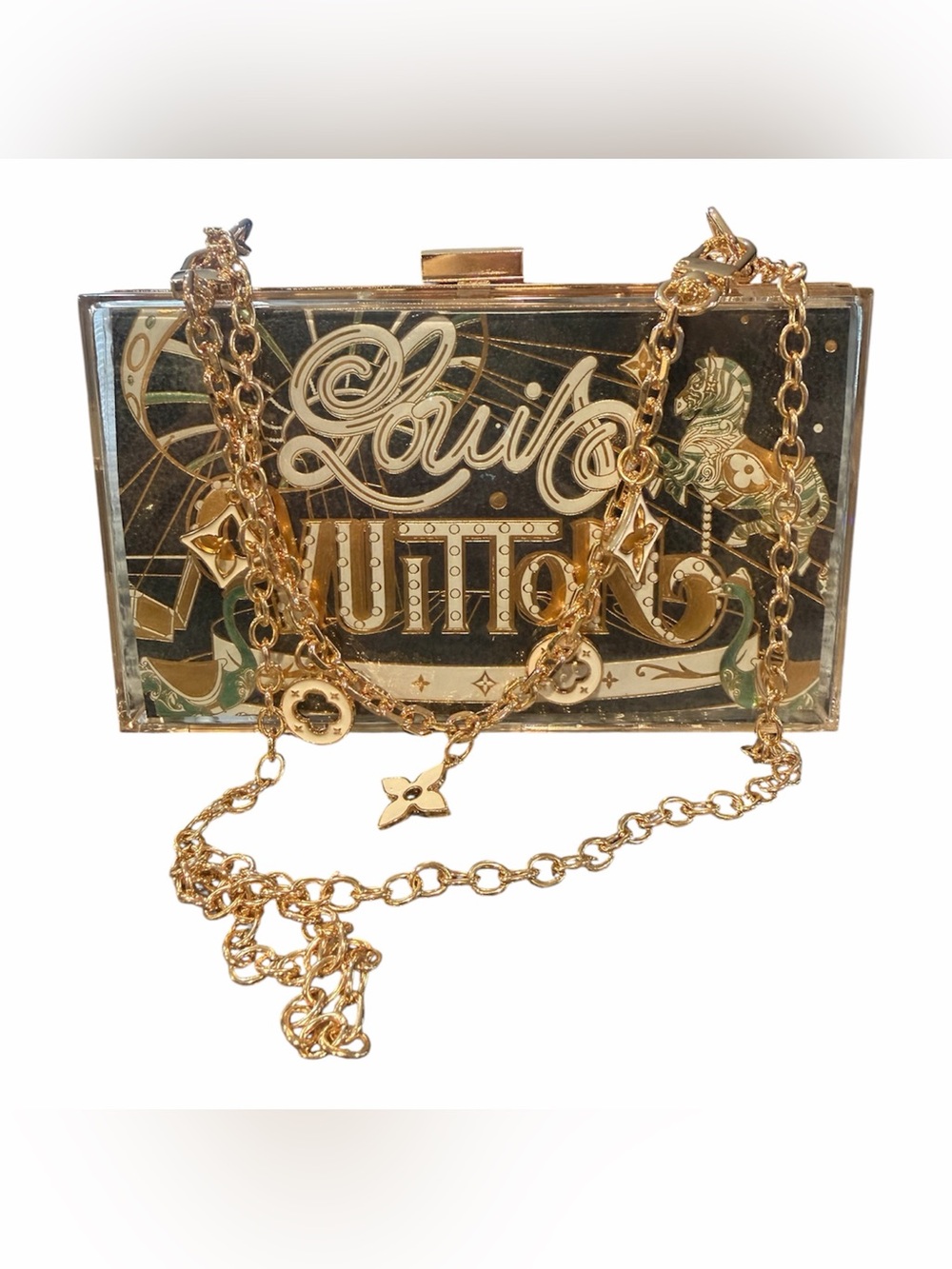 Clear Monogram Graphic Box with Gold Chain, LV